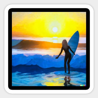 Sun Rise Surfing Girl Sticker